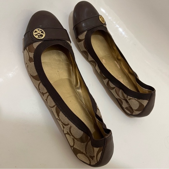 COACH CHELSEY BALLET FLATS SIZE 9 BROWN AND TAN - Picture 3 of 10